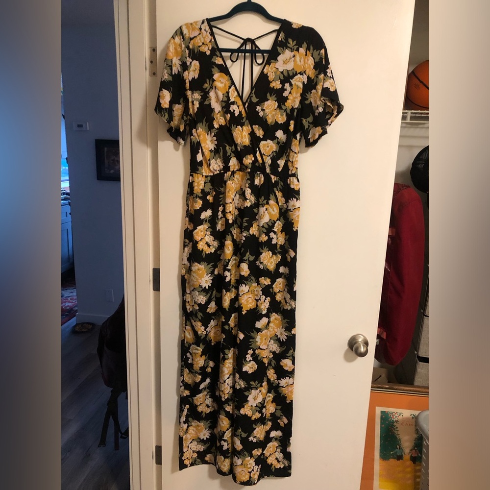 Floral Black and Yellow Romper